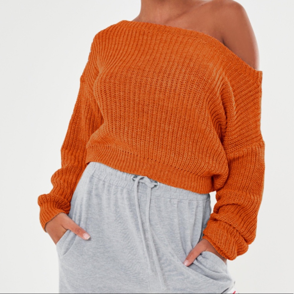 Missguided // Rust Off the Shoulder Sweater